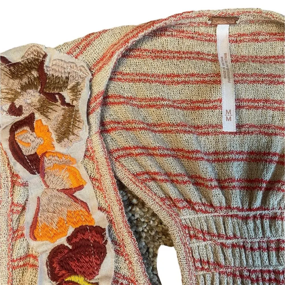 Free People Frida Neutral Embroidered Floral Faux Wrap Tank Medium - Picture 6 of 8